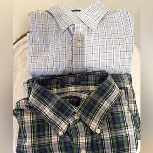 Lands' End Men's Plaid Button-Down Shirts - Blue and Green 17/37 Tall Trad Fit